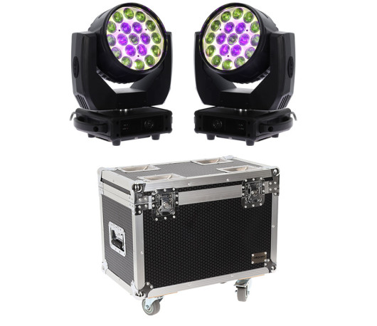 Pack 2 lyres à leds wash Algam Lighting MW19X15ZX + Flight